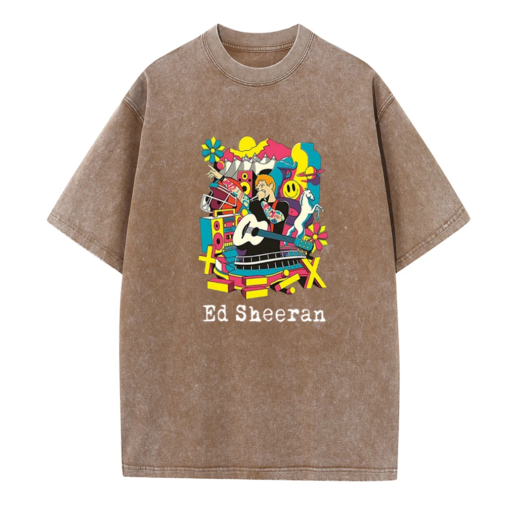 Рубашки Ed Sheeran World Tour 2024 винтажные хлопковые футболки с круглым вырезом в стиле