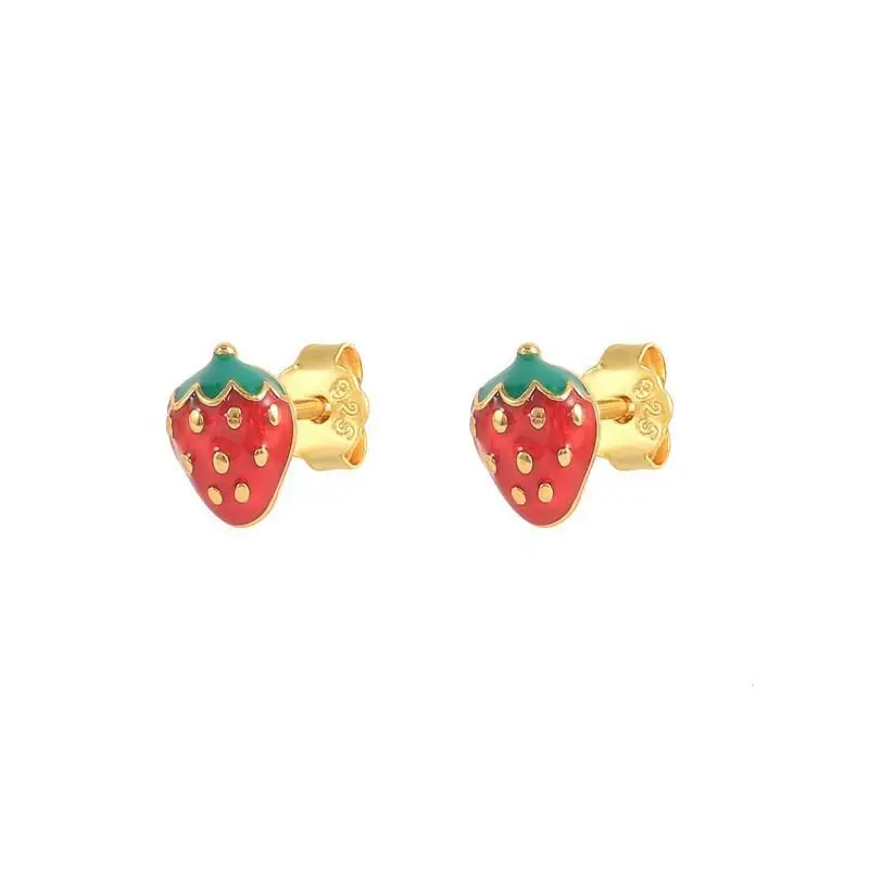 

Creative Red Fashion Strawberry Stud Earrings for Women 925 Silver Cute Sweet Fruit Small Earings Girl Gift Jewelry INS