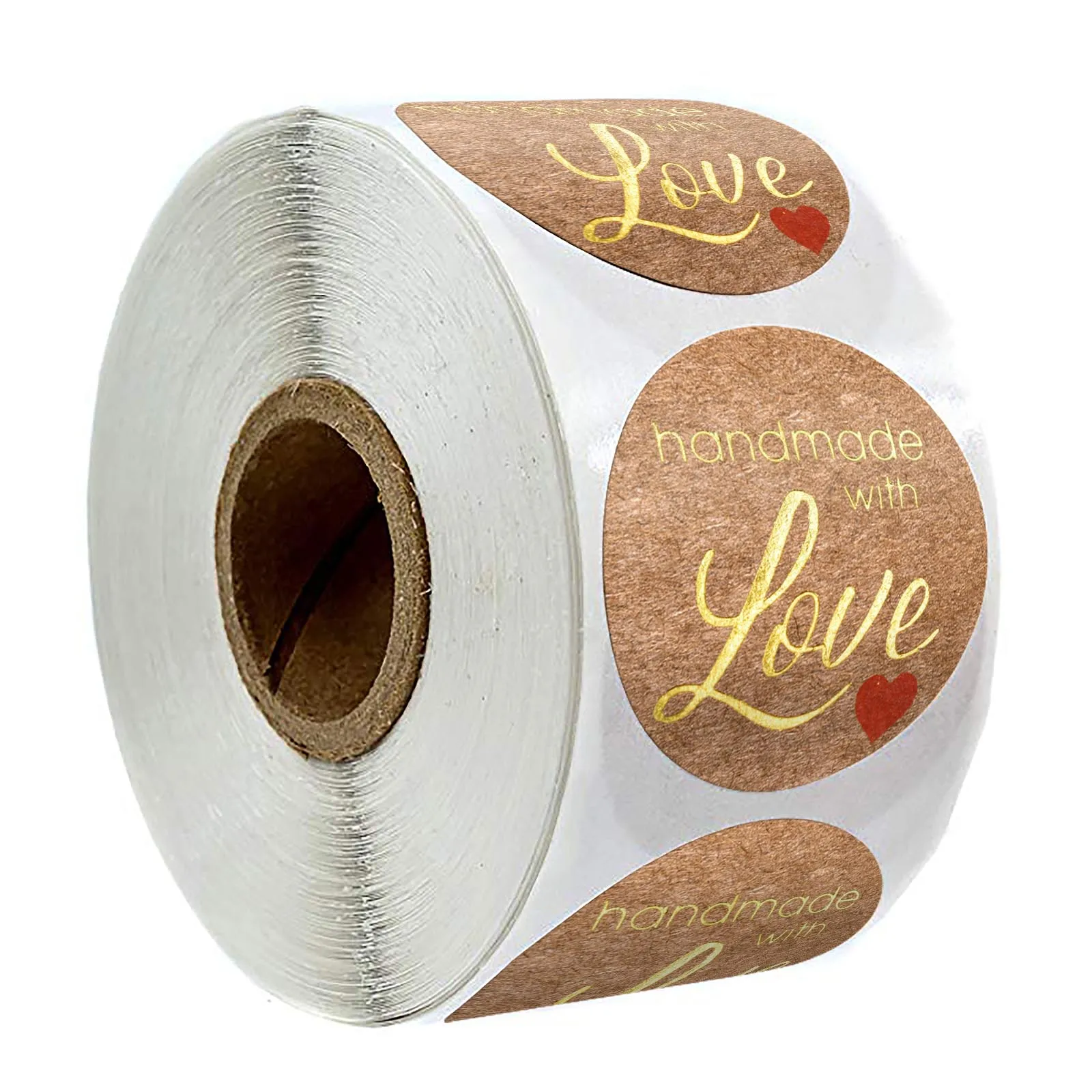 

500pcs/roll Kraft paper gold foil "Handmade with love"stickers for business package seal labels wedding decoration stationery