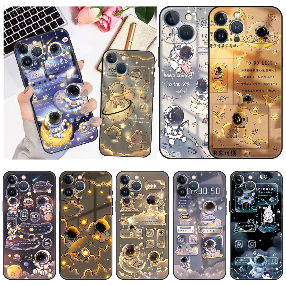 

Case For Apple iPhone 14 11 13 12 Pro 7 Plus XR X XS Max 6 6S 13Pro Max Black Silicone Phone Funda Astronaut Cartoon