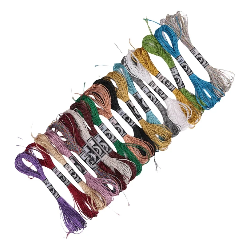 

19Pcs Metallic Embroidery Skein Threads Multi-Color Embroidery Floss Glitter Embroidery Thread Cross-Stitch Thread