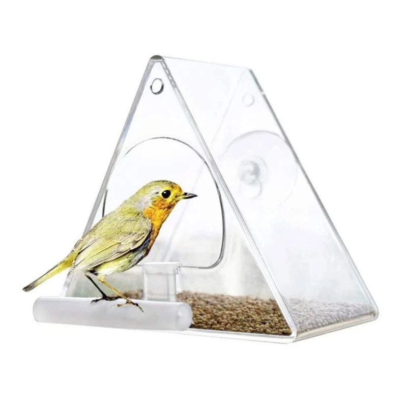 Strong Suction Cup Clear  Bowl With Perch For Outside Hanging Gift Idea For Bird Lover