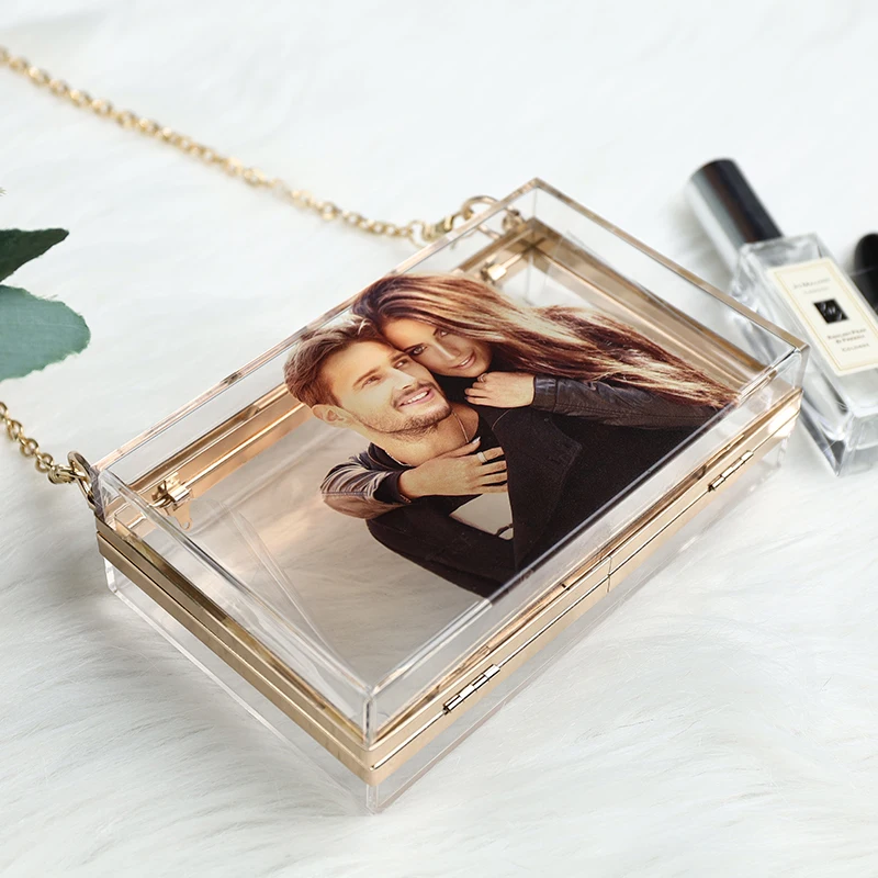 Женский прозрачный клатч на цепочке акриловый роскошный брендовый мессенджер