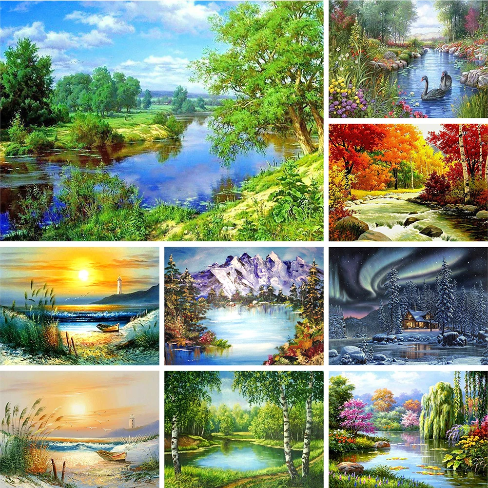 

5D Алмазная мозаика «сделай сам», круглая вышивка, речная серия стразы, картина, украшение для дома, подарочные аксессуары