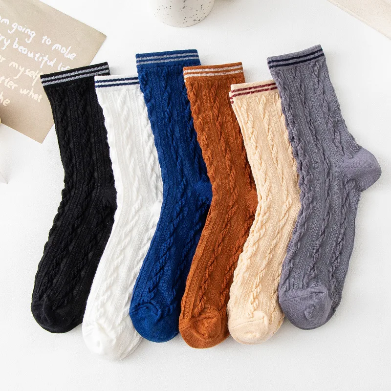 

College Style School Girls Students Long Socks Casual Fashion Striped Harajuku Retro Crew Socks Vintage Streetwear Women Socks