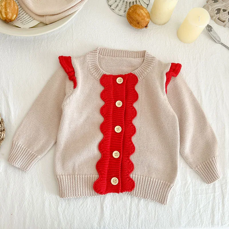 

Korean Style Newborn Baby Girls Knitting Cardigan Splicing Long Sleeve Cardigan Autumn Spring Toddler Baby Girls Sweater Coat