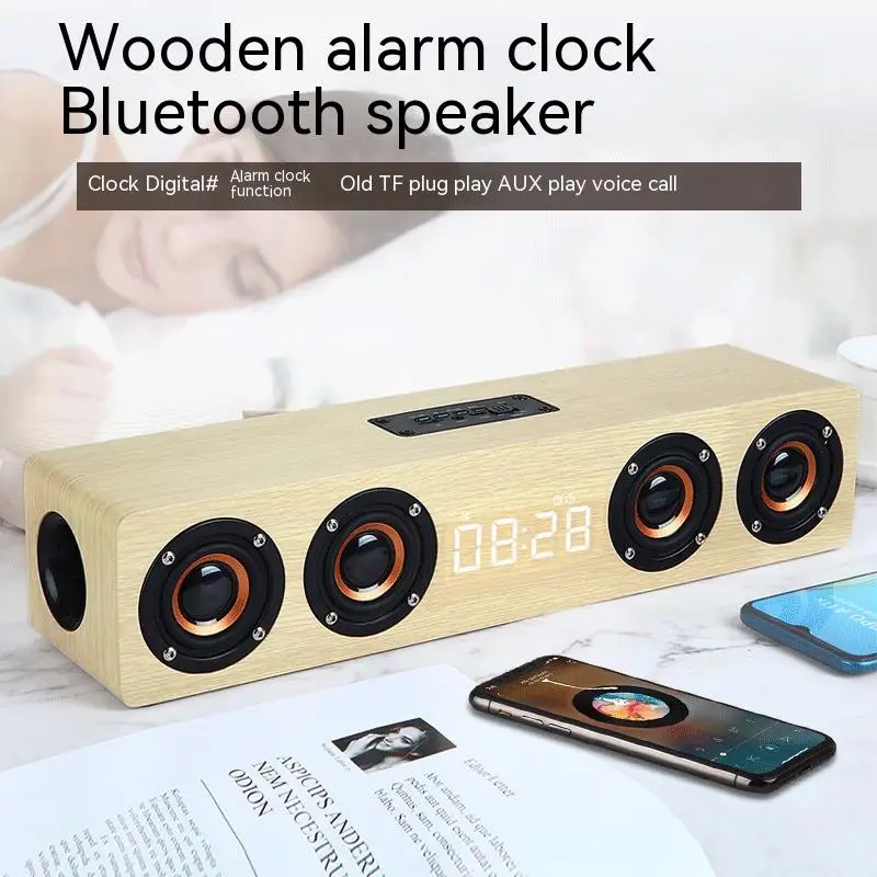 

Wooden Bluetooth Speaker Portable Wireless Subwoofer Clock Soundbox Home Computer Echo Wall Soundbar Hifi Stereo Tf Aux U Disk