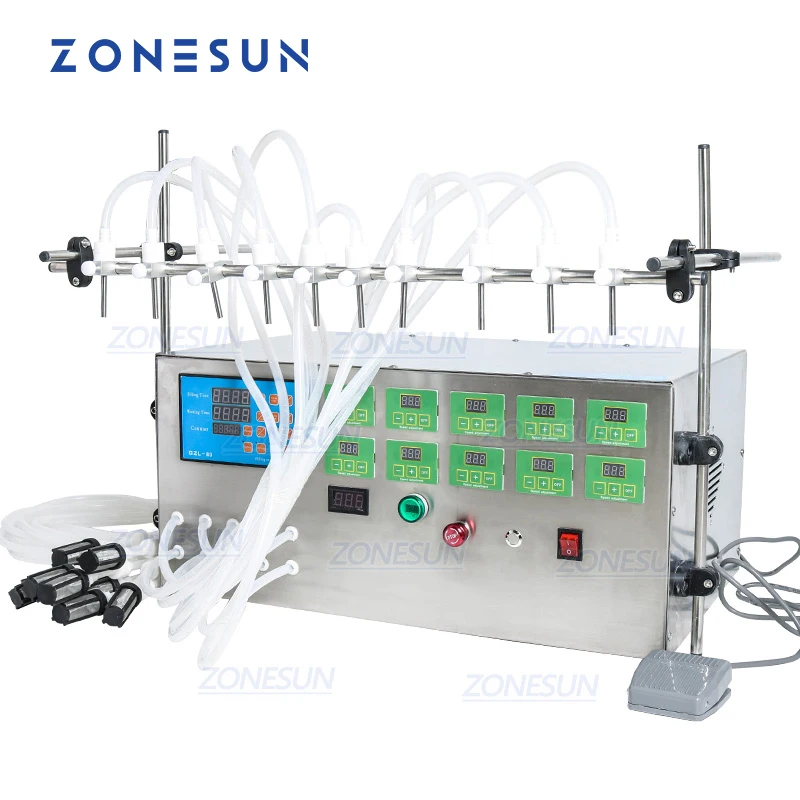 

ZONESUN Electric Digital Control Pump Liquid Filling Machine Perfume water Juice Essential Oil With 10 Heads