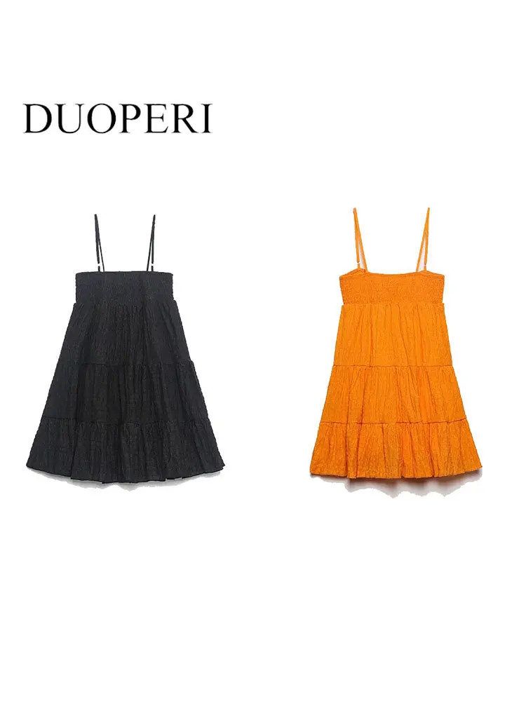 

Женское модное однотонное Плиссированное мини-платье DUOPERI с открытой спиной, винтажные женские шикарные платья с тонкими бретельками и вырезом лодочкой