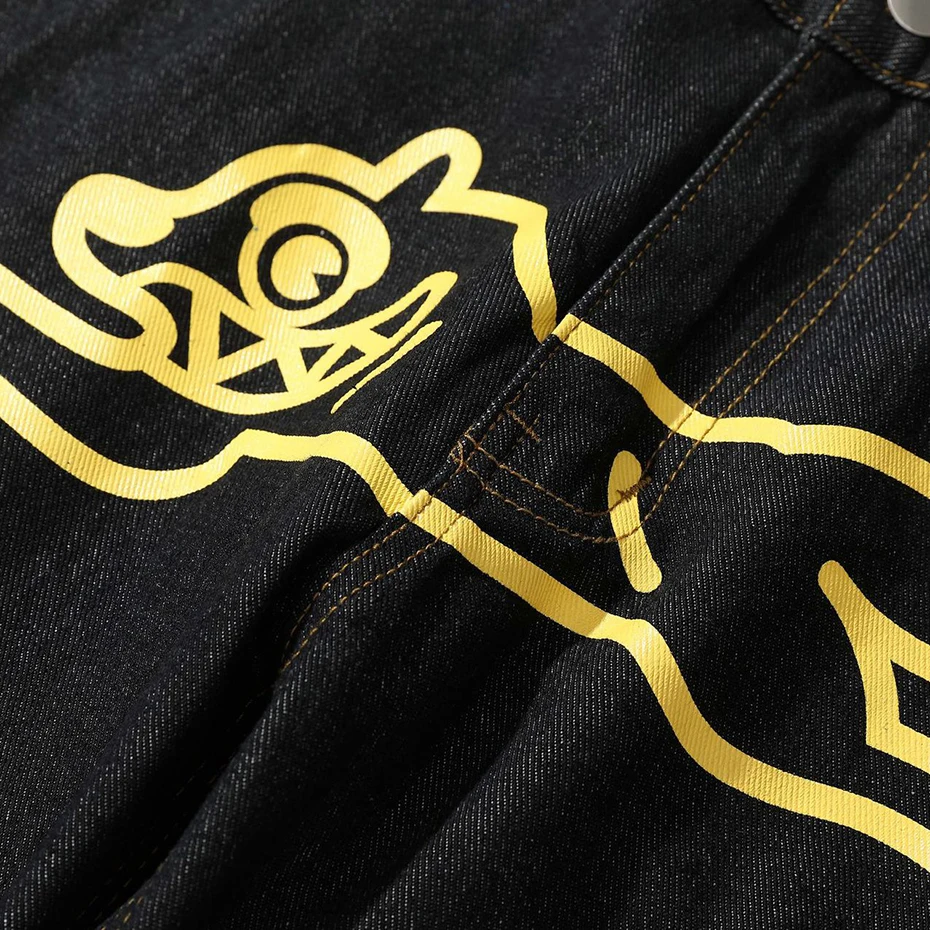 Hip Hop Streetwear Baggy Jeans Dog Printed Loose Straight Denim Pants Men Black Harajuku Jeans Trousers