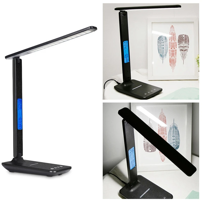 

Hot HG-10W Wireless Charging Folding Desk Lamp Eye Protection Reading Desk Lamp Dimmable Touch-Led Lamp With Calendar