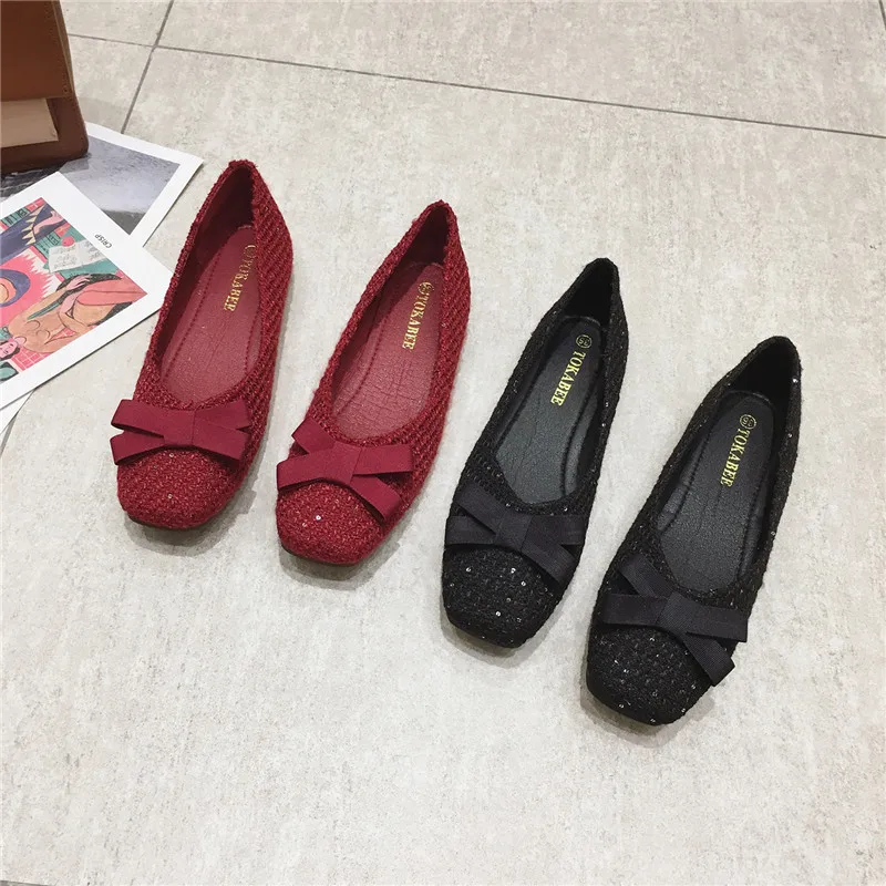 

Square Toe Loafer Shoes Women Comfortable Slip on Flat Shoes Cute Bowknot Ladies Spring Shoes Female Feetwear Plus Size 43 44 45
