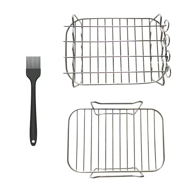 

Air Fryer Double Boiler Accessory 2 Piece Air Fryer Rack With 4 Skewers And Brush Air Fryer Accessory