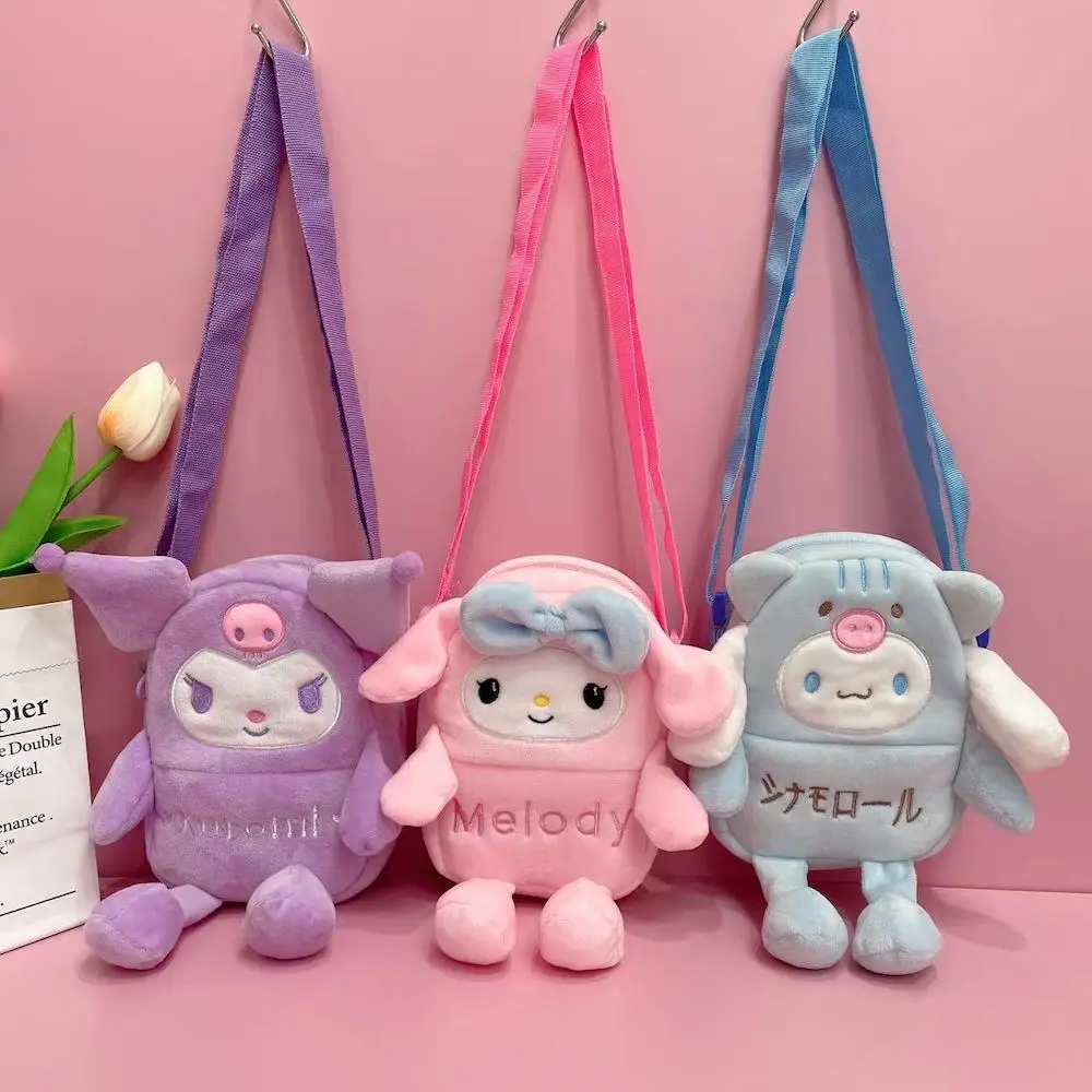 

Sanrio Anime Kawaii My Melody Kuromi Storage Bags Plush Doll Toys Bag Cartoon Cinnamoroll Single Shoulder Inclined Handbags Gift