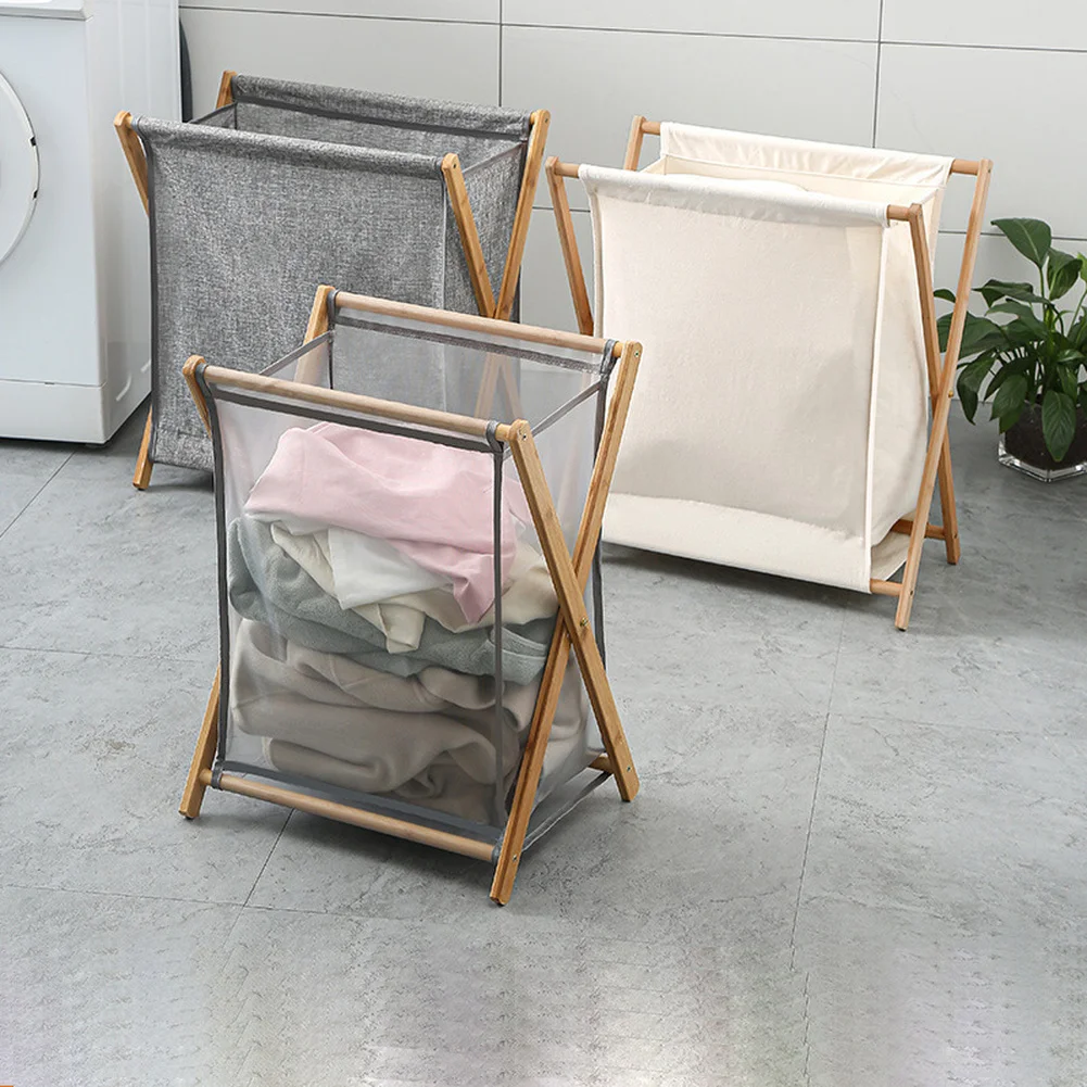 

Household Collapsible Laundry Basket Wood X-Frame Laundry Hamper Wooden Stand Clothes Organizer For Home ,Toys