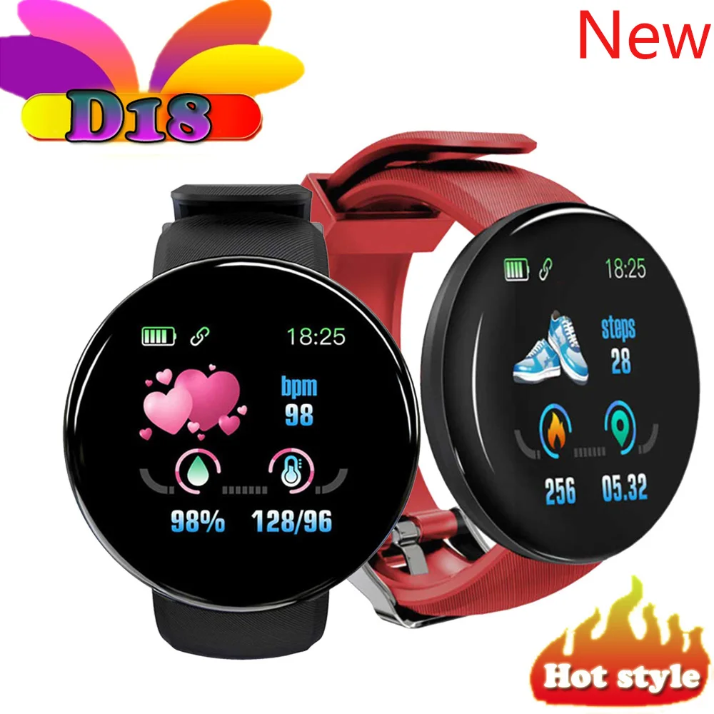 

New D18 Smartwatch Men Women sport fitness tracking blood pressure monitoring pedometer clock Bluetooth Smart bracelet PK Y68 x7