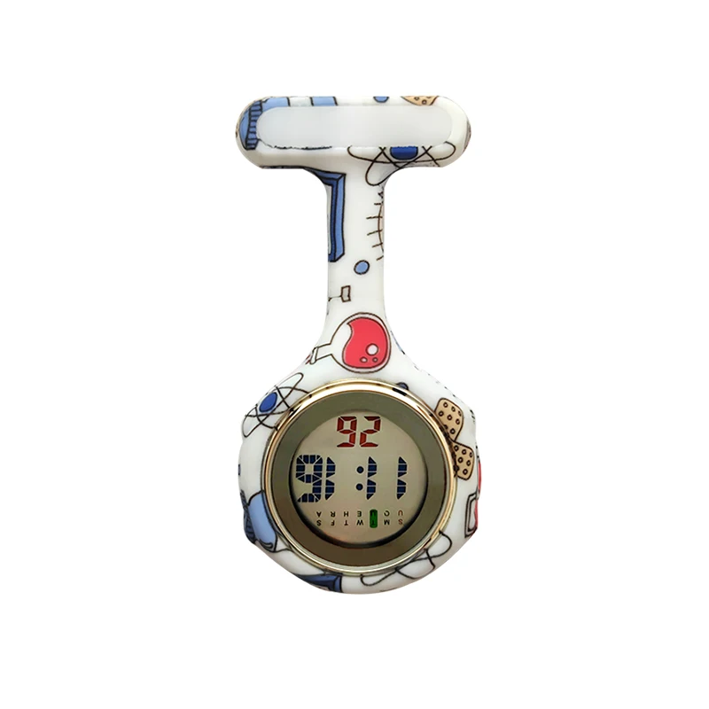 Digital Silicone Nurse Watches Fob Pocket Watch Brooch Lapel Timepiece Doctor Nurse Gift Printed Rubber Sleeve Clock Unisex