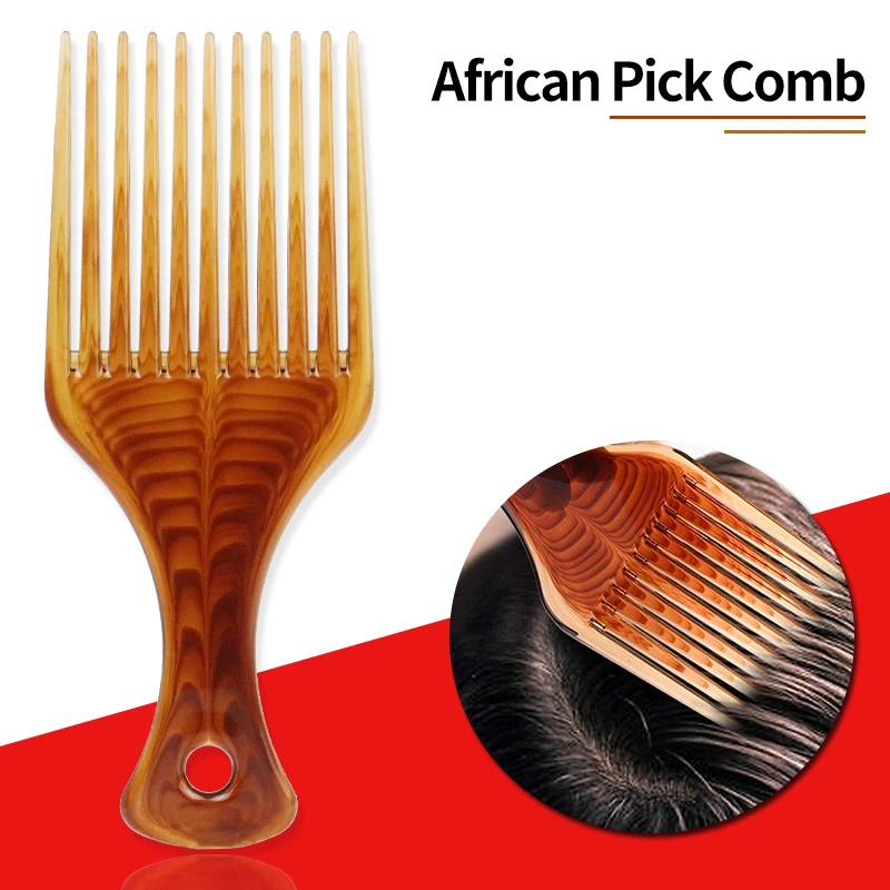 

High Quality Wide Teeth Amber Pick Comb For Curly Afro Hair