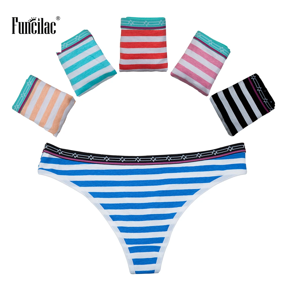 

FUNCILAC Sexy Women G-string Thong Woman Underwear Cotton Panties Intimates Lingerie Ladies Tangas for Women 5 Pcs/lot