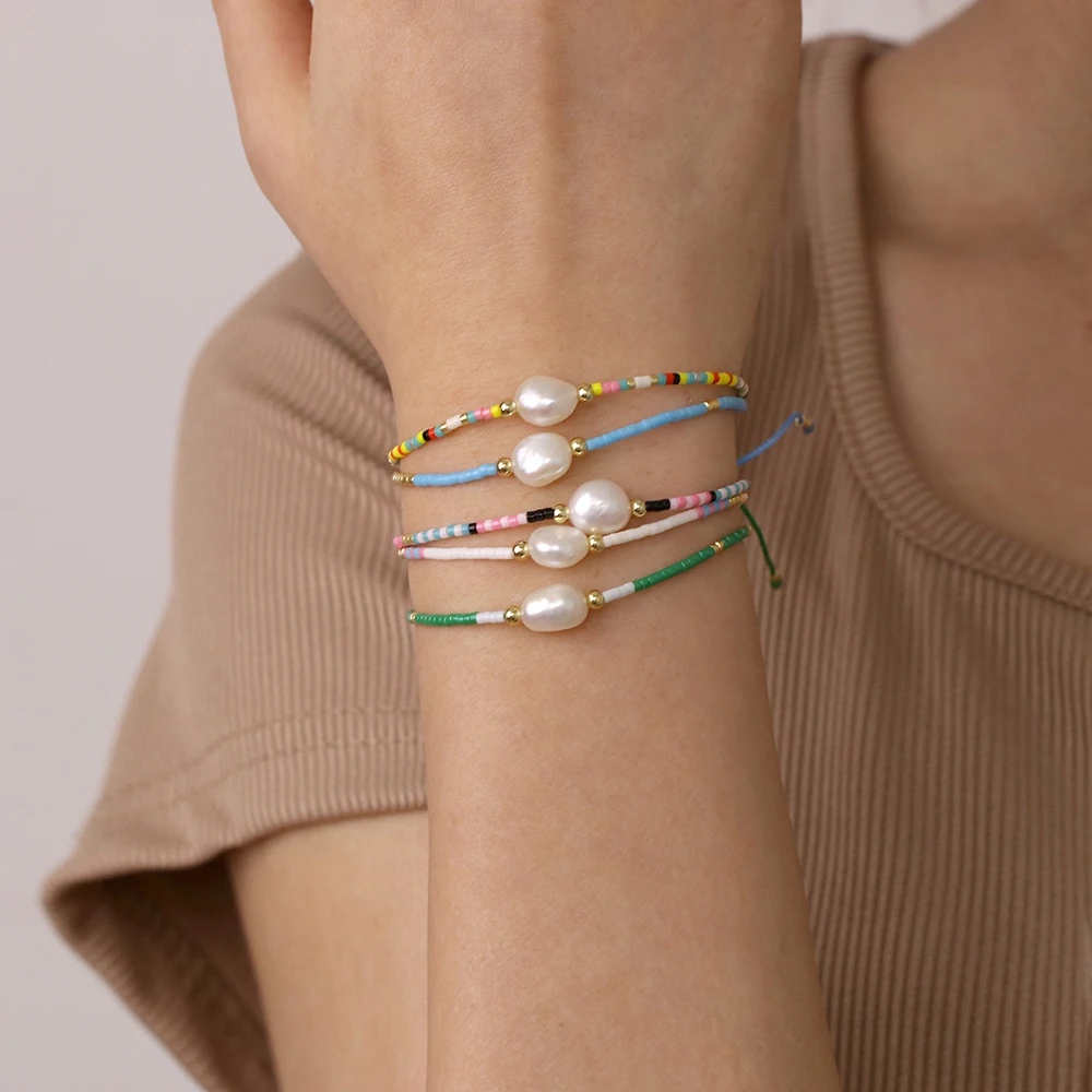

Minimalist Bohemian Seed Beads Weave Rope Chain For Women Adjustable Friendship Bracelets Freshwater Pearls Wristband Jewelry