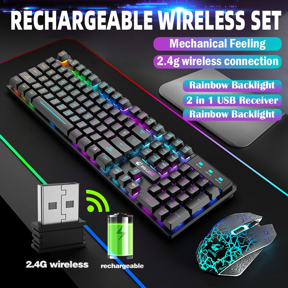gaming mechanical keyboard feel rainbow led backlight usb keyboard and mouse set ergonomic for pc laptop computer gamer free global shipping