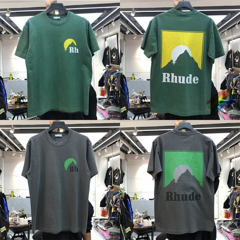 

RHUDE T-Shirt Summer Sunset Short Sleeve Men Women High Quality Casual T Shirts Hip Hop Rh Hairstyle Print Rhude Tops Tee