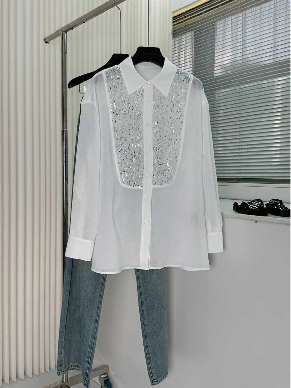 Bi Grab Хороший продукт дизайн с блестками свободные рубашки длинными рукавами и
