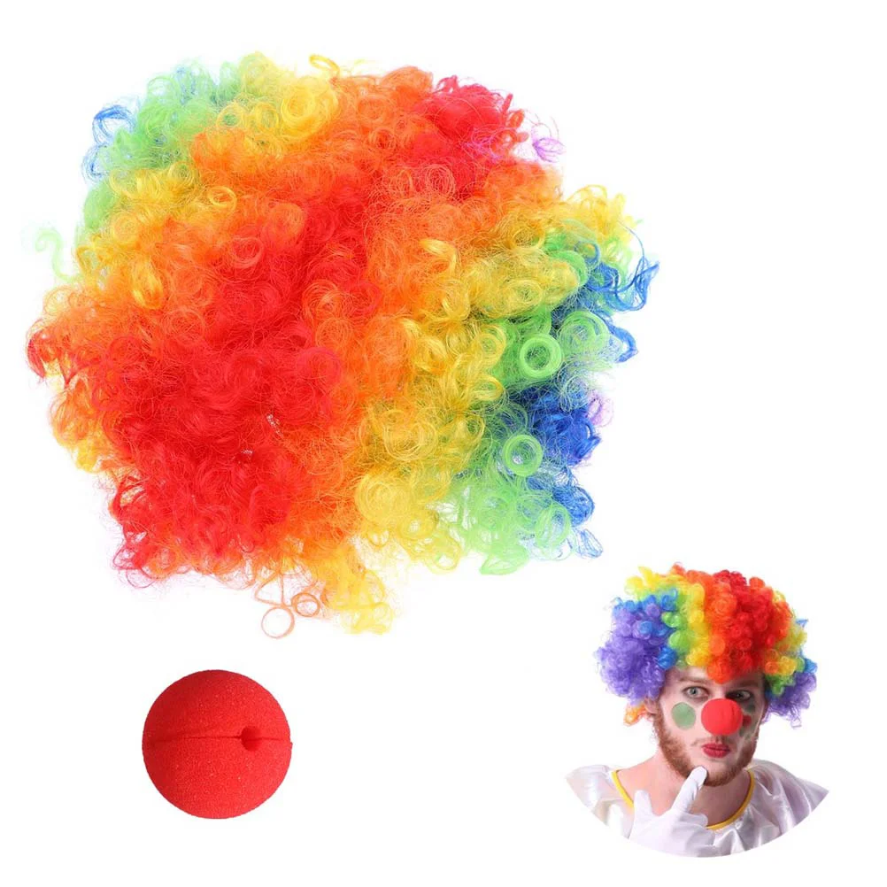 

Clown Nose Afro Costume Cosplay Dress Rainbow Decor Party Pennywise Up Headwear Crazy Hair Kids Set Orange Red Fancy Circus