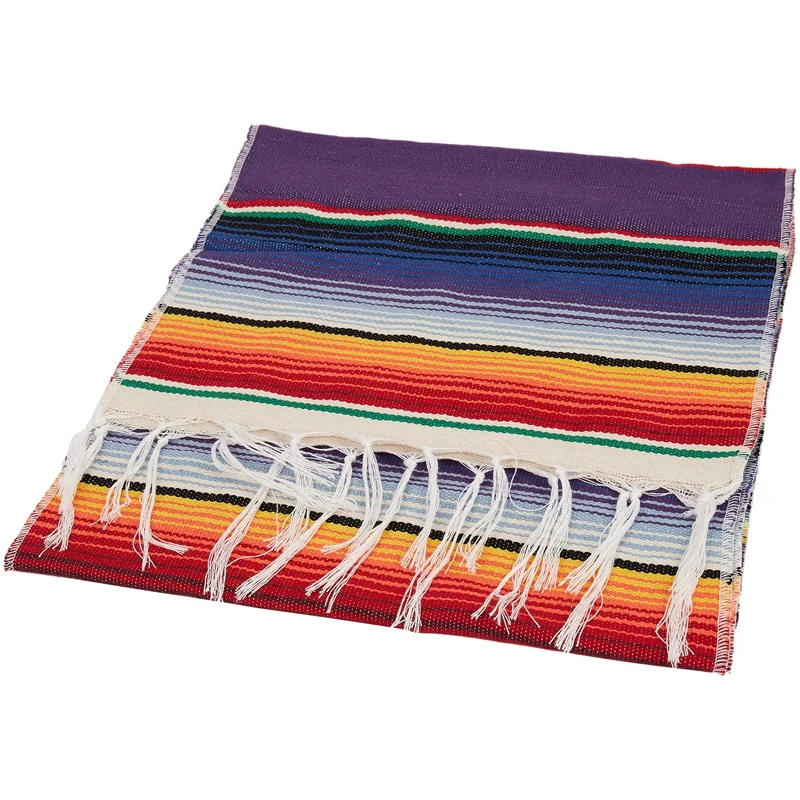 Promotion! Mexican Serape Table Runner Fringe Cotton Tablecloth Fiesta Party Dinner Decor |