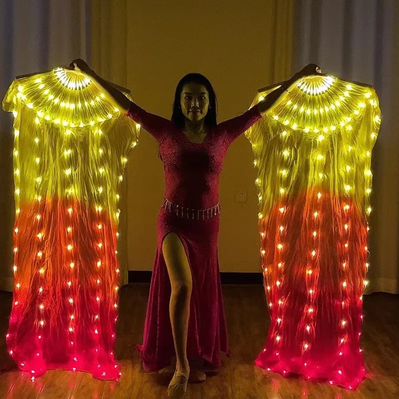 

Belly Dance LED Chinese Fan Lights Silk Fans Women LED Novelty Light Belly Dancing Veil Performance Props Costumes Battery
