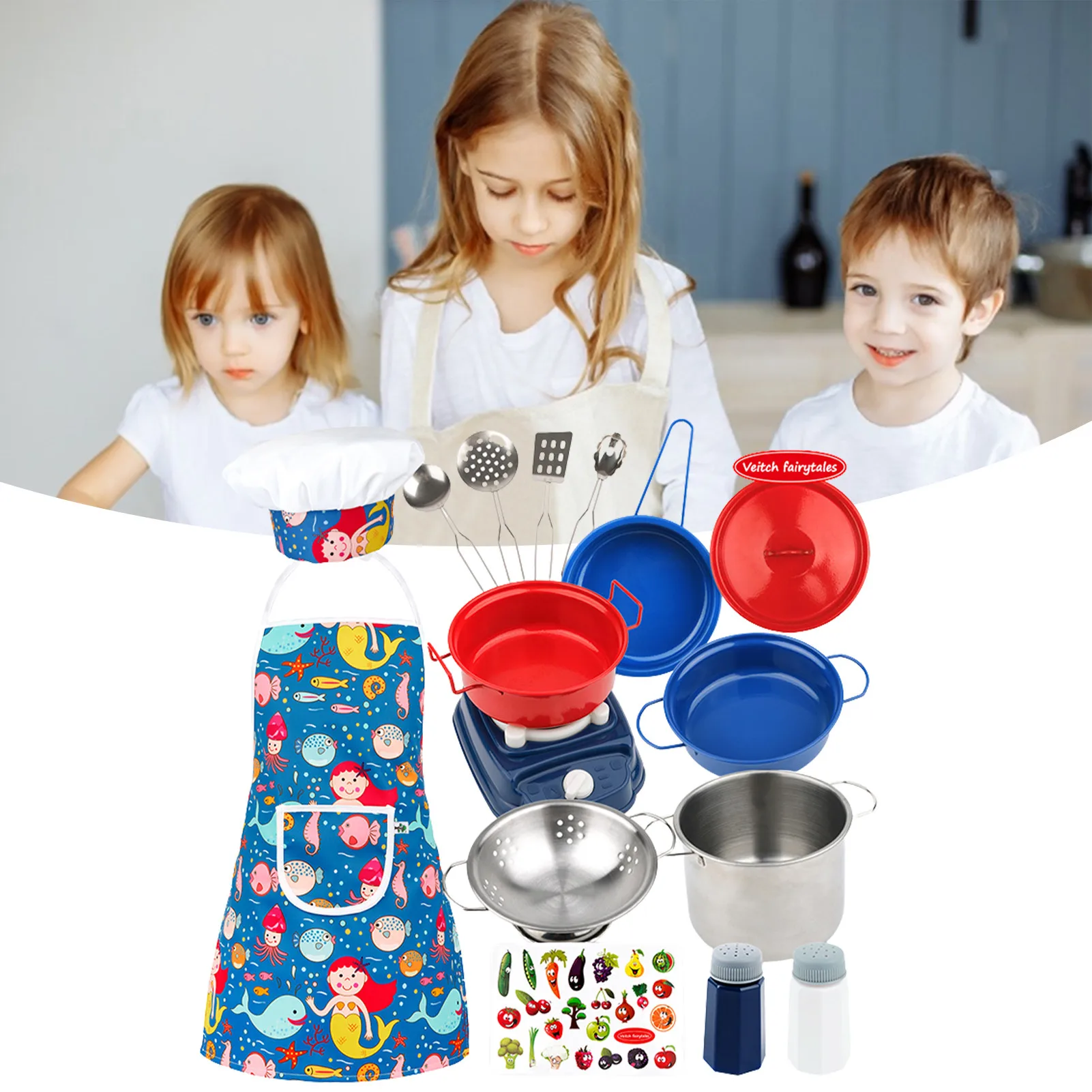 

Kids Play House Toys Kitchen Baking Set Apron Chef Hat Montessori Early Learning Toy Boys Girls Birthday Gifts Play House Toy