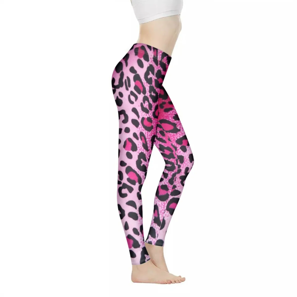 Pink Leopard Gradient Pattern Yoga Pants for Teen Girls Workout Slim Fit Trousers Female Super Stretch Spring Indoor Sweatpants