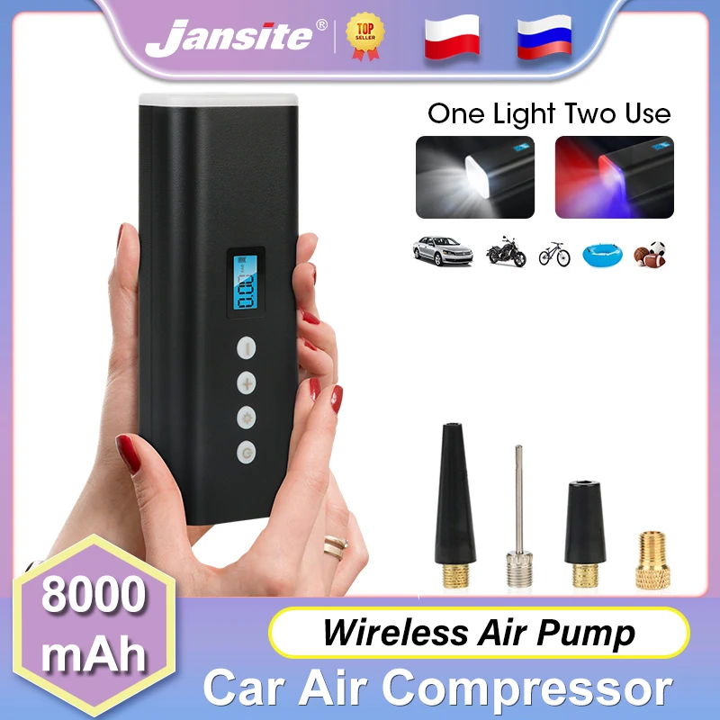 

Jansite Inflatable 150PSI Car Air compressor Portable Tyre Digital Inflator Pump 8000mAh Rechargeable LED Light For Auto Bicycle