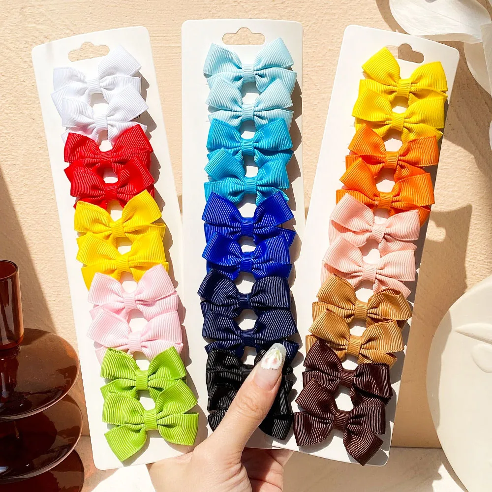

10Pcs/set Solid Bowknot Hairgrips Colorful Ribbon Kids Bows with Hair Clips for Girl Handmade Hairpins Headwear Hair Accessories