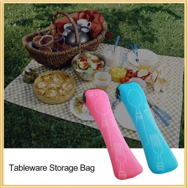 

Picnic Fork Spoon Bag Printed Knifes Fork Spoon Travel Cutlery Bag 1pcs Family Camping Dinnerware Bag Portable Pouch Bag