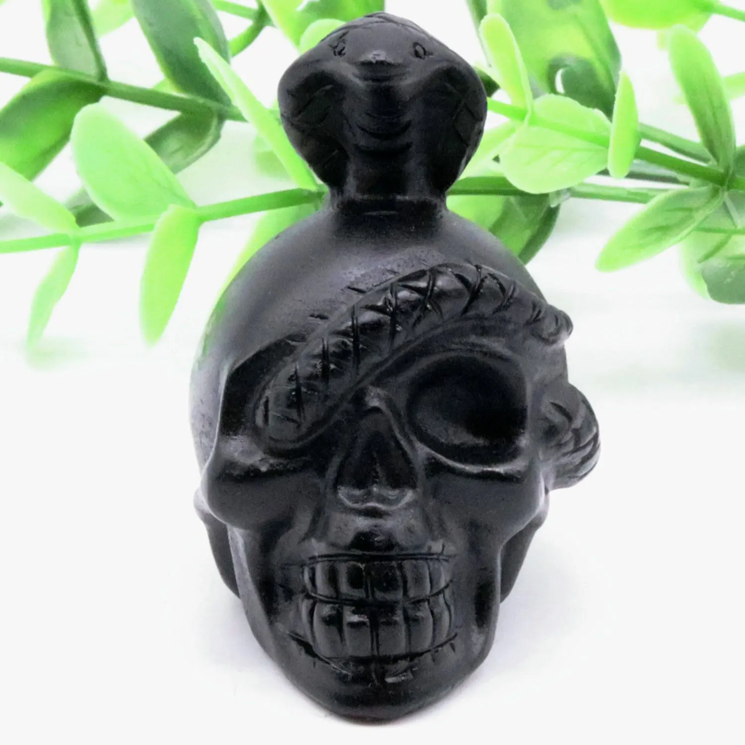 

2.2inch Natural Obsidian Crystal Snake Skull Carving Ghost Head Reiki Gift Crafts Feng Shui Home Decoration Stone Statues
