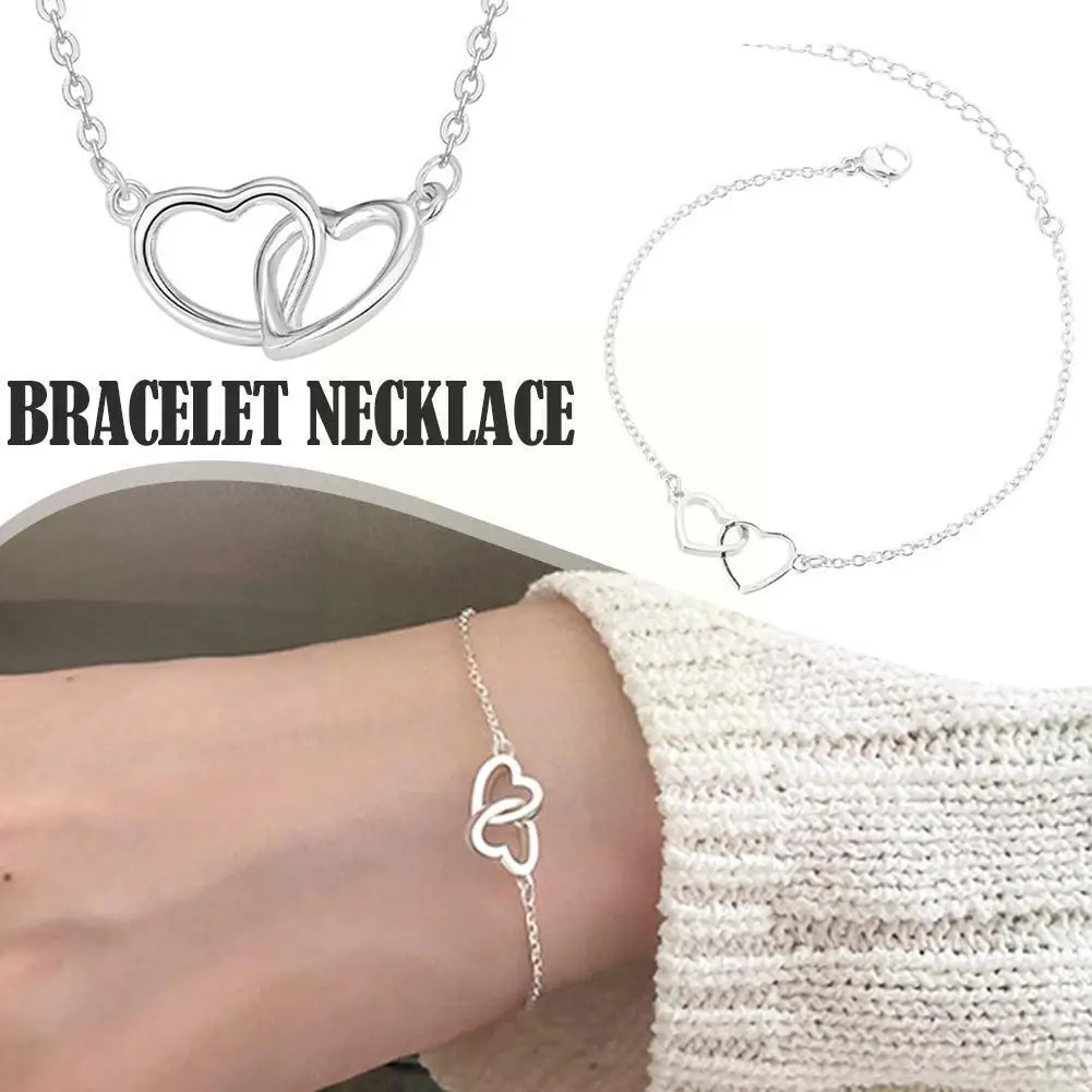 Браслет из нержавеющей стали для женщин и мужчин, обручальное ювелирное изделие с двойным сердцем серебристого цвета, X4X3 Браслет из нержавеющей стали для женщин и мужчин, обручальное ювелирное изделие с двойным сердцем серебристого цвета, X4X3