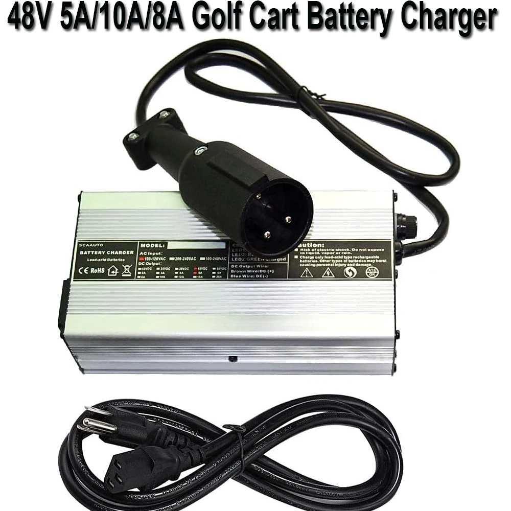 

48V 5 AMP 8A 10A Golf Cart Lead Acid Battery Charger for 48 Volt 5A Club Car Golf Cart Accessories with Round 3 Pin Plug