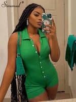 simenual sleeveless romper summer trendy lapel single breasted solid playsuit bodycon skinny streetwear outfits female overalls