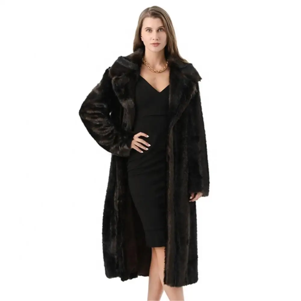 Women Winter Warm Long Single Breasted Coat Luxury Soft Lapel Fur Coat Fashion Leisure Teddy Fuzzy Pure Color Fur Jacket