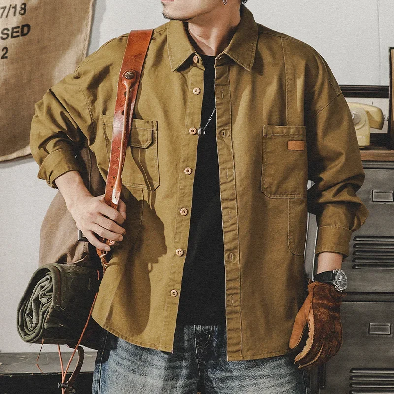 Мужская рубашка в американском ретро-стиле рабочая одежда с длинными рукавами