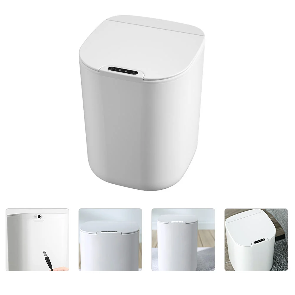 

1pc Intelligent Sensor Garbage Can Trash Bin with Cover Garbage Container(White)