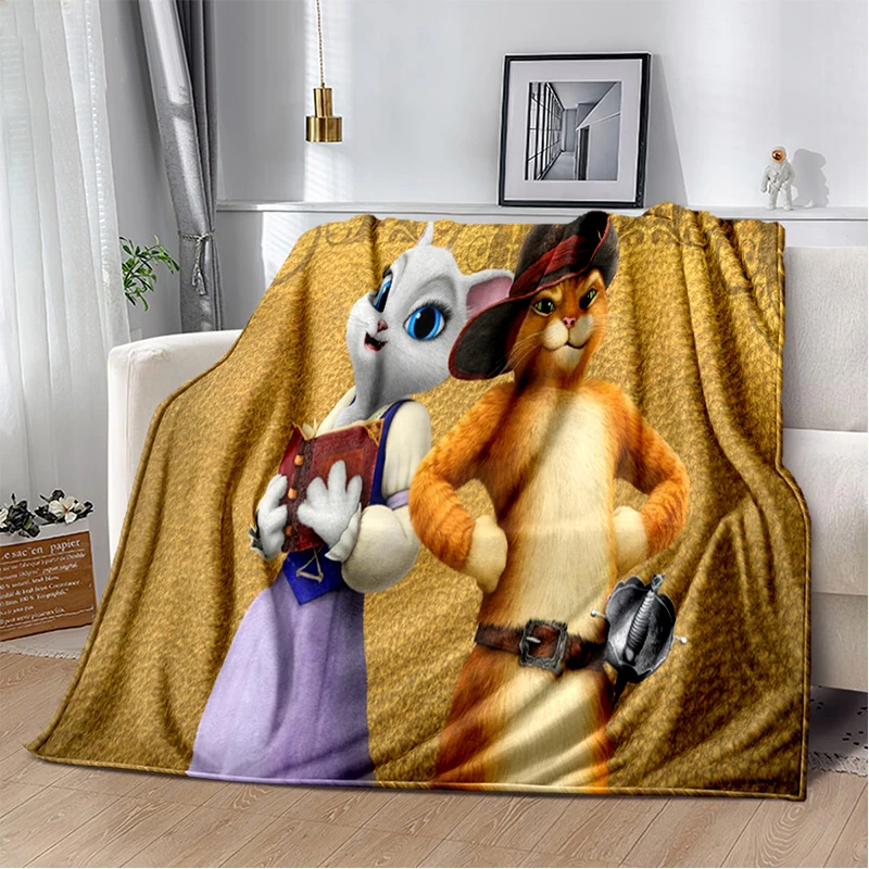 

Puss In Boots movie Cartoon HD Printing Soft Plush Sofa Bed Throwing Picnic Blanket Modern Flange Plush Blanket Noon Break Cover