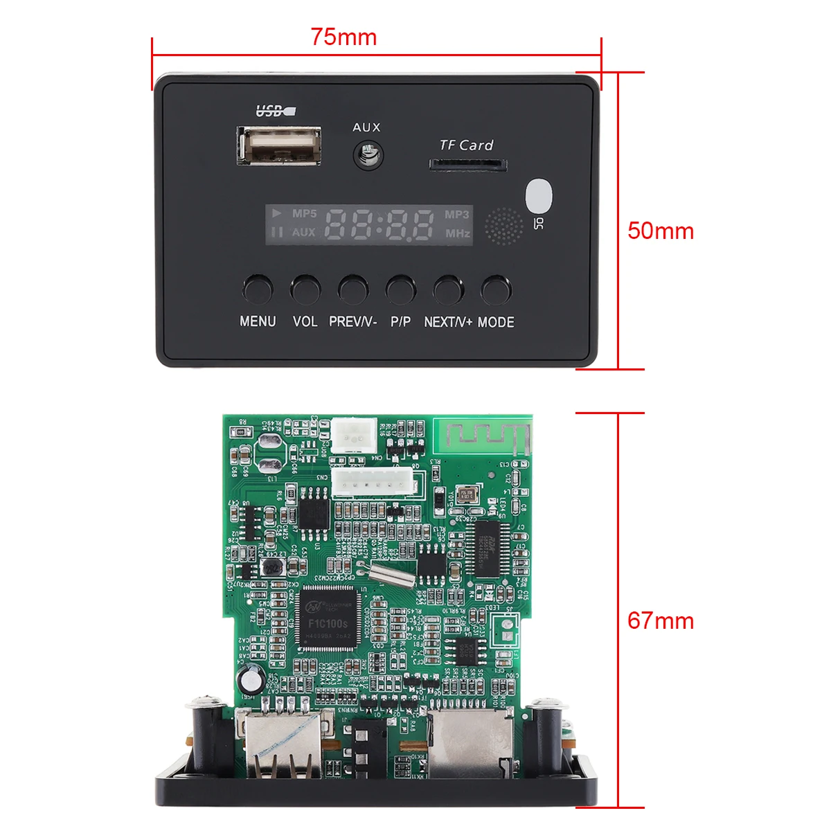 

12V DTS Lossless Bluetooth Video Player Decoder Support USB TF AUX FM Radio USB Charging for MP3 / MP4 / MP5