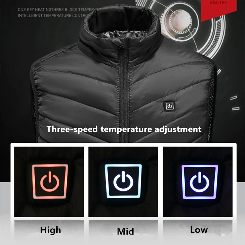 New Arrival Men Down Vests Three Temperatures Adjustment Heating Vest Casual Autumn Winter Men Jackets Heating Down Vest for Men