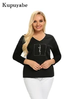 kupuyabe womens plus size t shirt with stretch cotton buttons 34 sleeves sequin v neck elasticized loose top