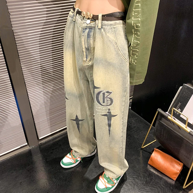 New Men's Retro Jeans Neutral Wide Leg Denim Trousers Loose Straight Men Jeans Man Jeans Pants for Boy Casual Baggy Hip Hop 2022