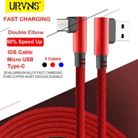 urvns dual elbow phone charger cable 90 degree nylon braided charging cable for iphone samsung xiaomi ipad