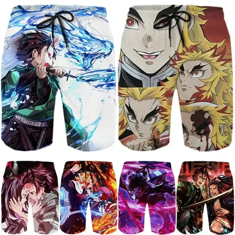 

3D Print New Creative Popular Japanese Anime Demon Slayer Pattern Shorts Fashion Mens Funny Cartoon Pattern Summer Beach Shorts