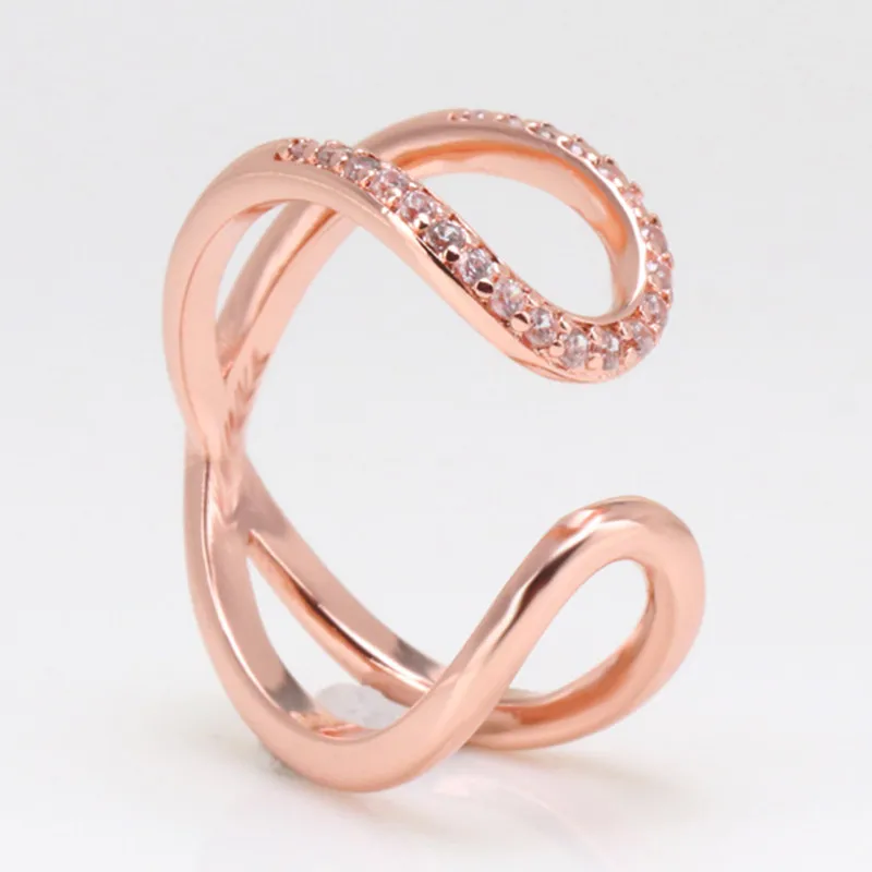Authentic 925 Sterling Silver Rose Wrapped Open Infinity Eternal Love Ring For Women Wedding Party Europe Fashion Jewelry